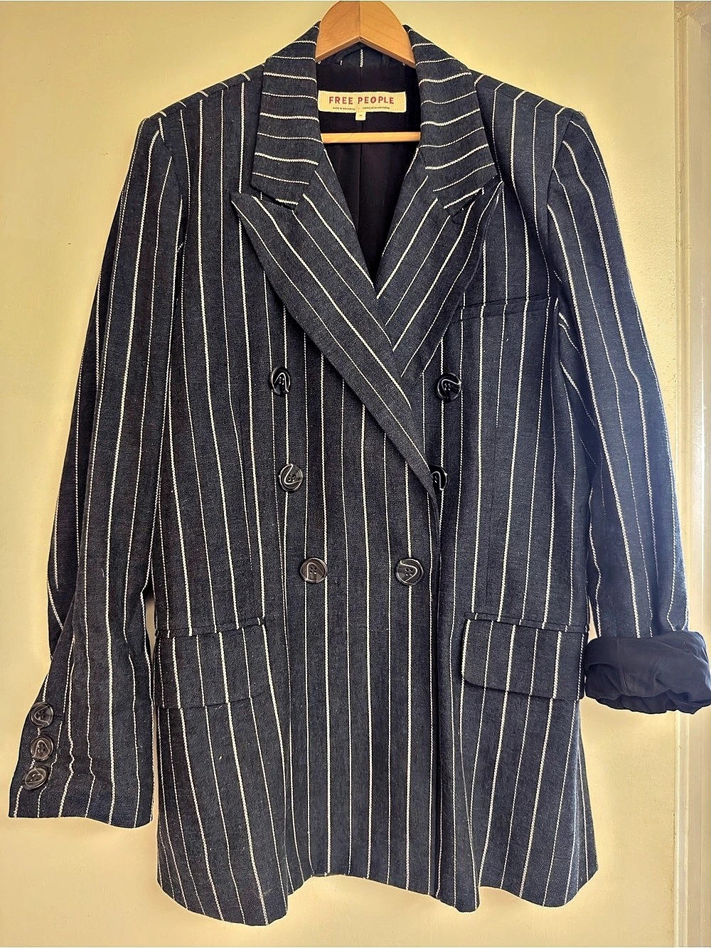 Free People Betty Striped Blazer Blue & White